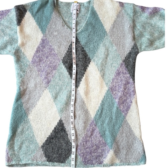 Vintage Mohair Blend Argyle Sweater 90s Pastel Knit Made In Hong Kong Cozy - Picture 9 of 12